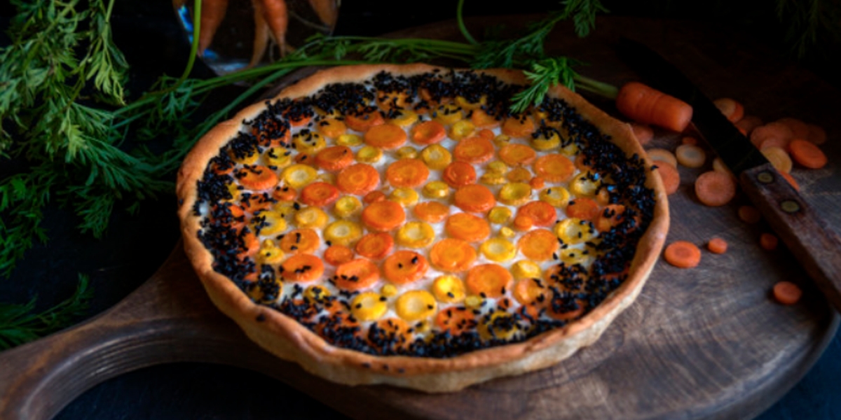 Quiche de carotte, panais et noisette