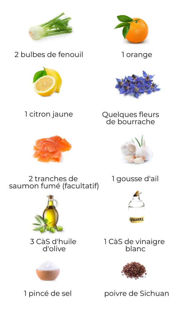 INGREDIENTS-SALADE-FENOUIL-BOURRACHE ALIMENTS-RECETTE-SALADE-FRAICHEUR