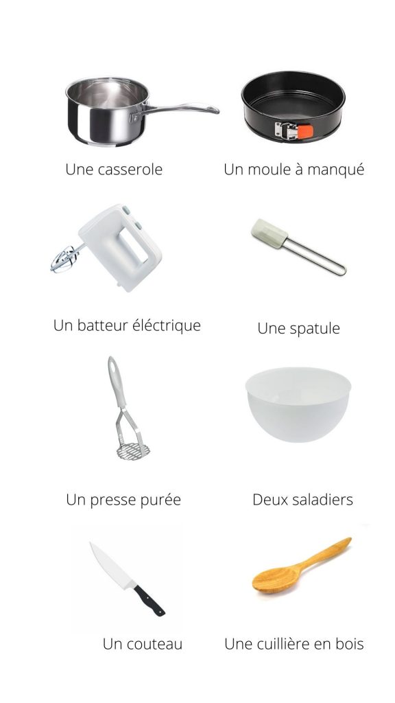 Ustensiles recettes-Gateau-bettrave-chocolat Matériels pour réalisation d'un dessert à la betterave et chocolat