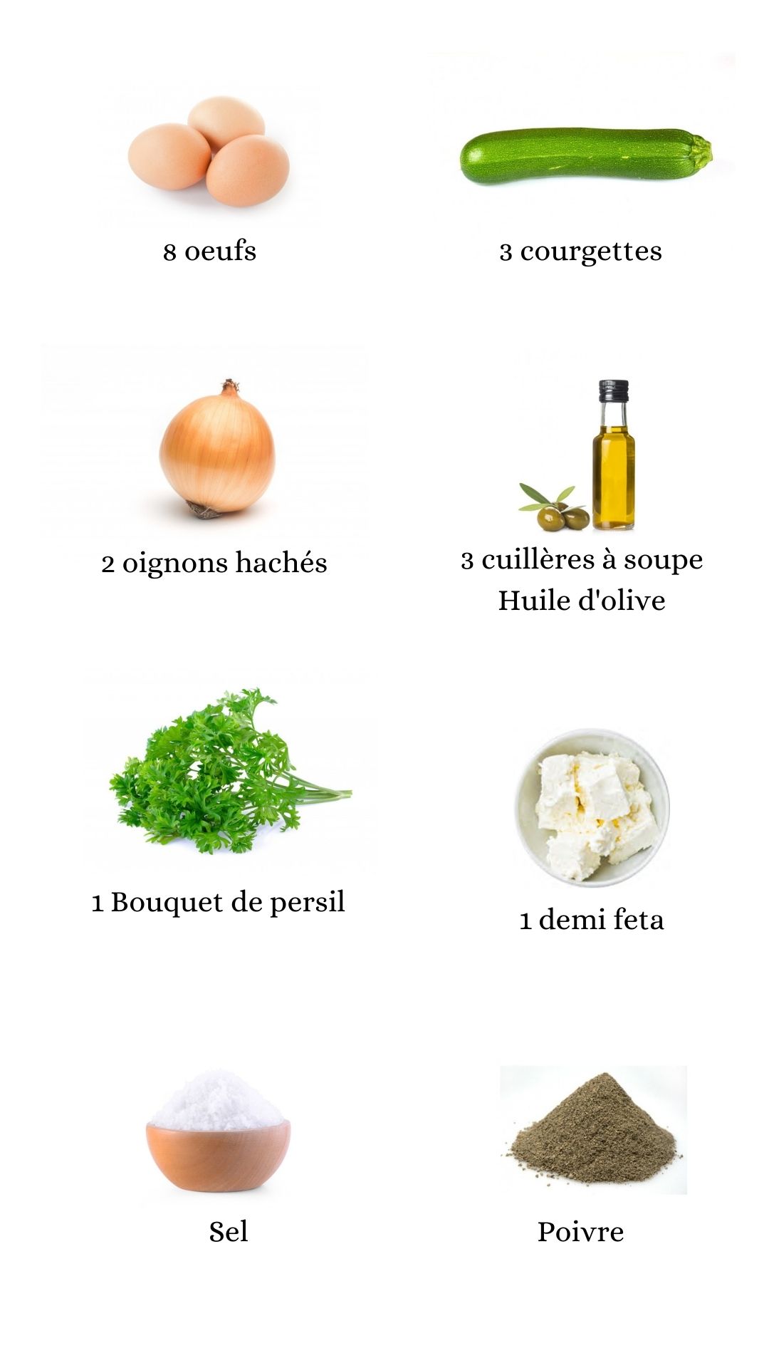 Ingrédients pour les carrés d'omelette aux courgettes 