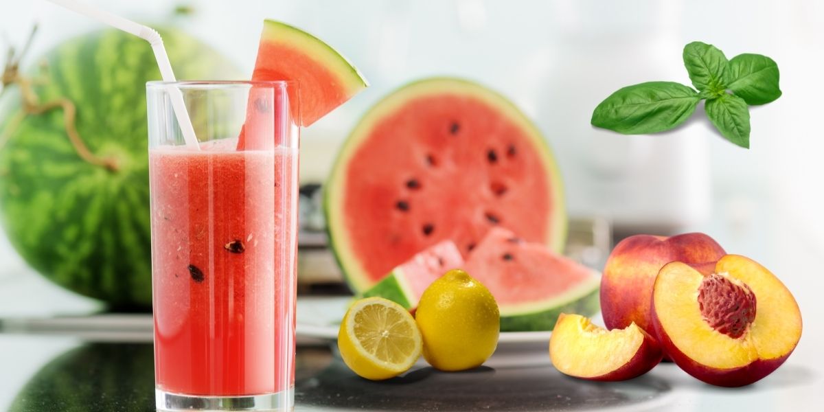 Jus de pastèque, pêche, nectarine, citron, basilic